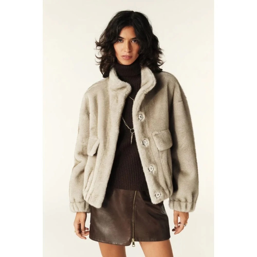 Ba&sh paros faux fur jacket in grey